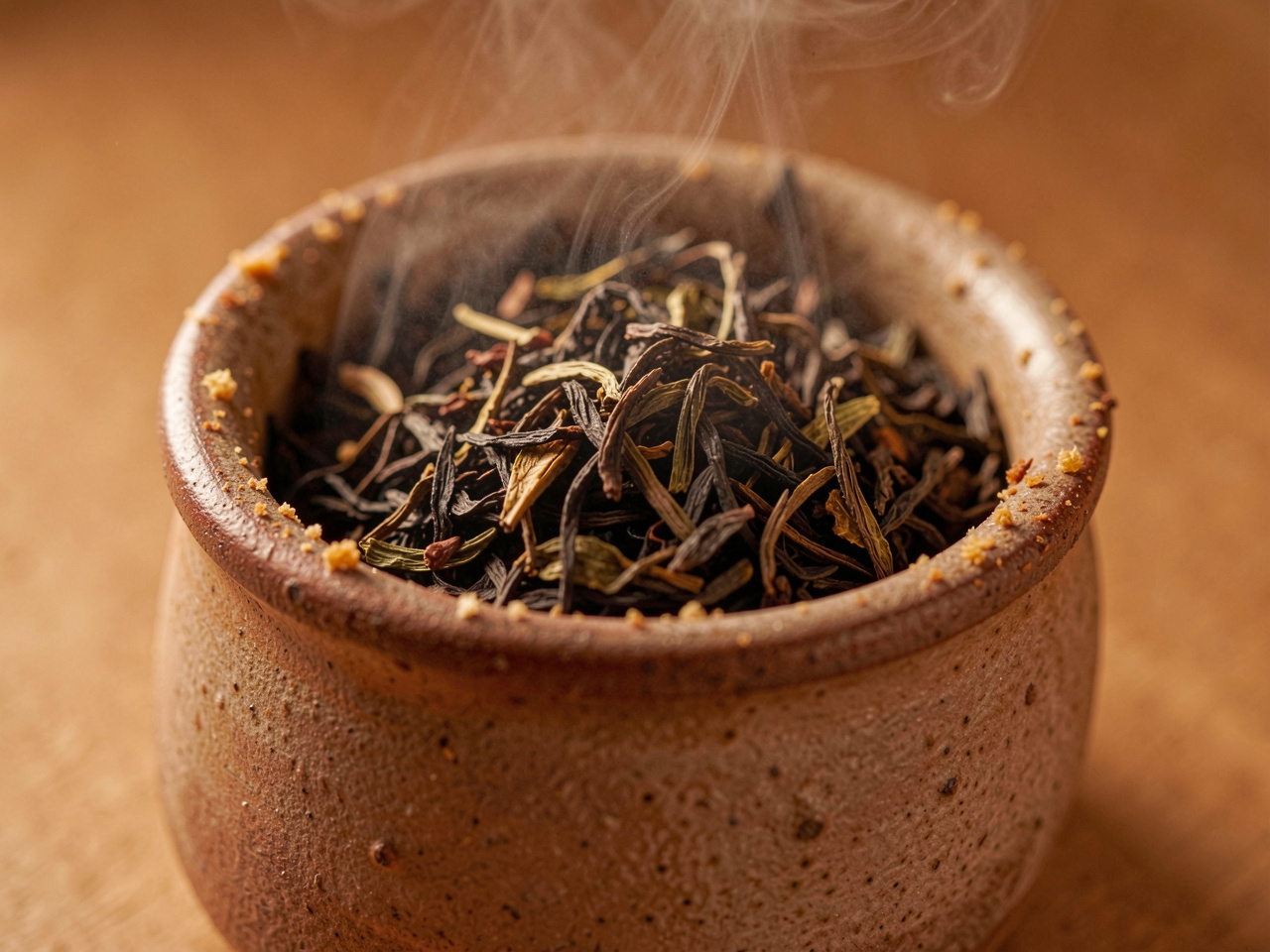 Loose leaf tea in ceramic vessel